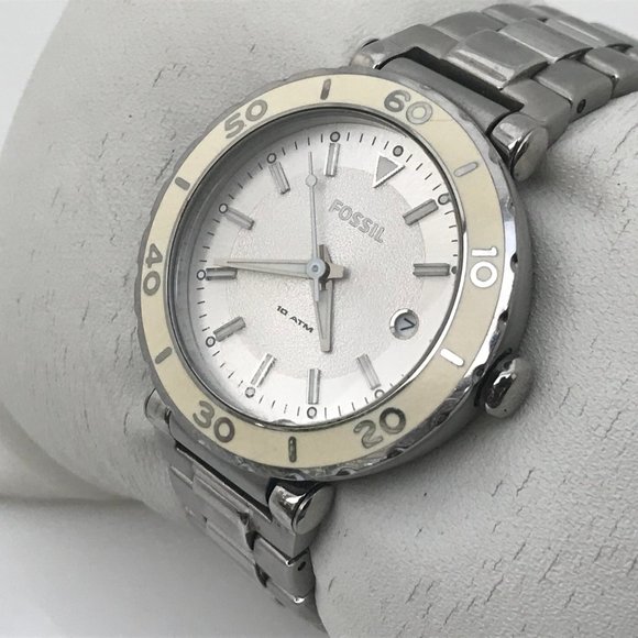 Fossil Women Watch Silver White Tone Date Calenda - Picture 2 of 12